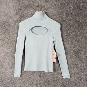 Sweet & Sinful Sweater Womens Medium Blue Turtle Neck Open Front Long Sleeve